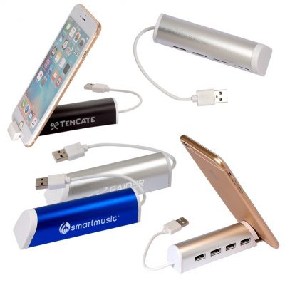 Aluminum 4-Port USB Hub w/Phone Stand