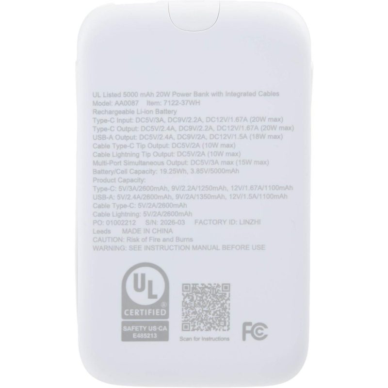 UL Listed 5000 20W Power Bank with Integrated Cabl - 6