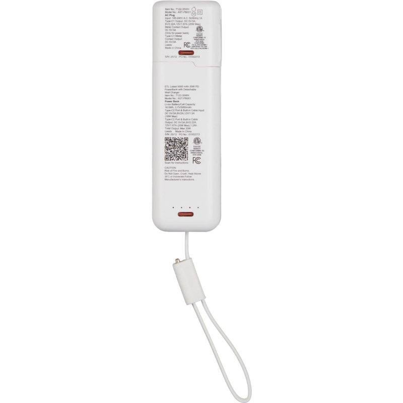 ETL Listed 5000 mAh 20W PD Power Bank with AC Plug - 9