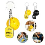 Pickleball Paddle Metal Keychain W/Pickleball
