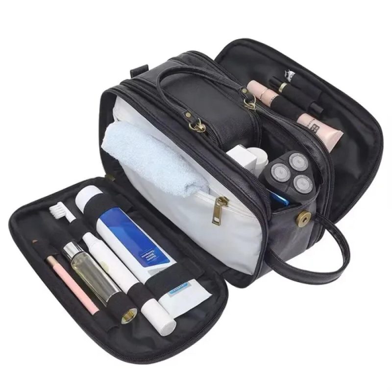 Travel Shaving Dopp Kit Leather Toiletry Bag for Men - 1