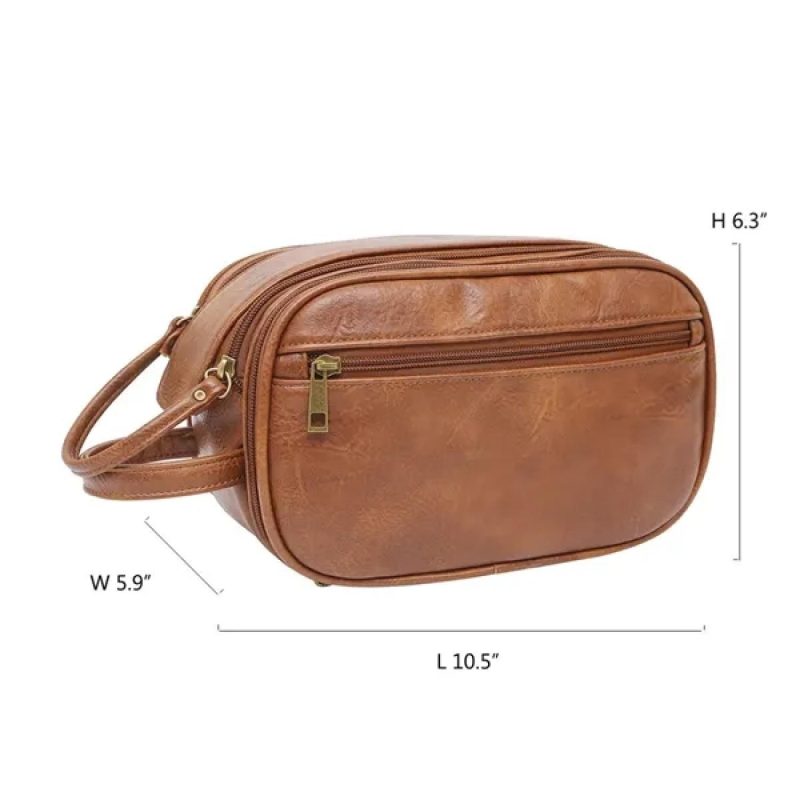 Travel Shaving Dopp Kit Leather Toiletry Bag for Men - 4