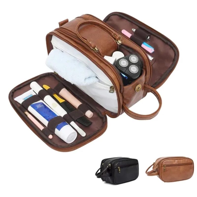 Travel Shaving Dopp Kit Leather Toiletry Bag for Men